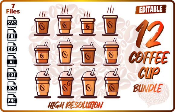 12 Coffee Cup Color and Black White