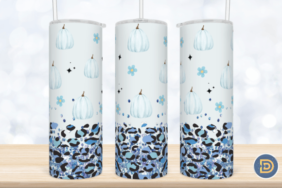 Blue Leopard Pumpkin Glitter Tumbler PNG