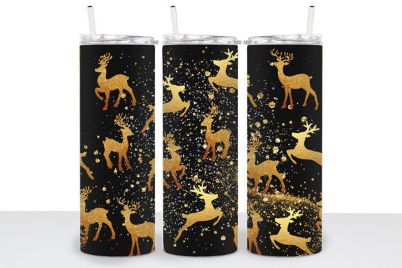 Deer Clipart Gold Glitter Tumbler Wrap