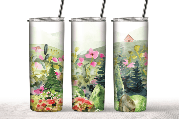 Watercolor Landscape Tumbler Wrap Design
